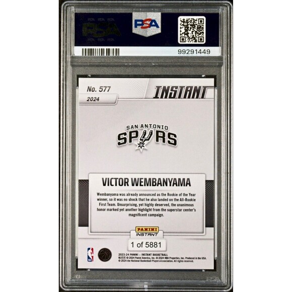 Victor Wembanyama 2023 Panini NBA All-Rookie 1st Team 577 Rookie Card PSA 9 Mint - Picture 2 of 2